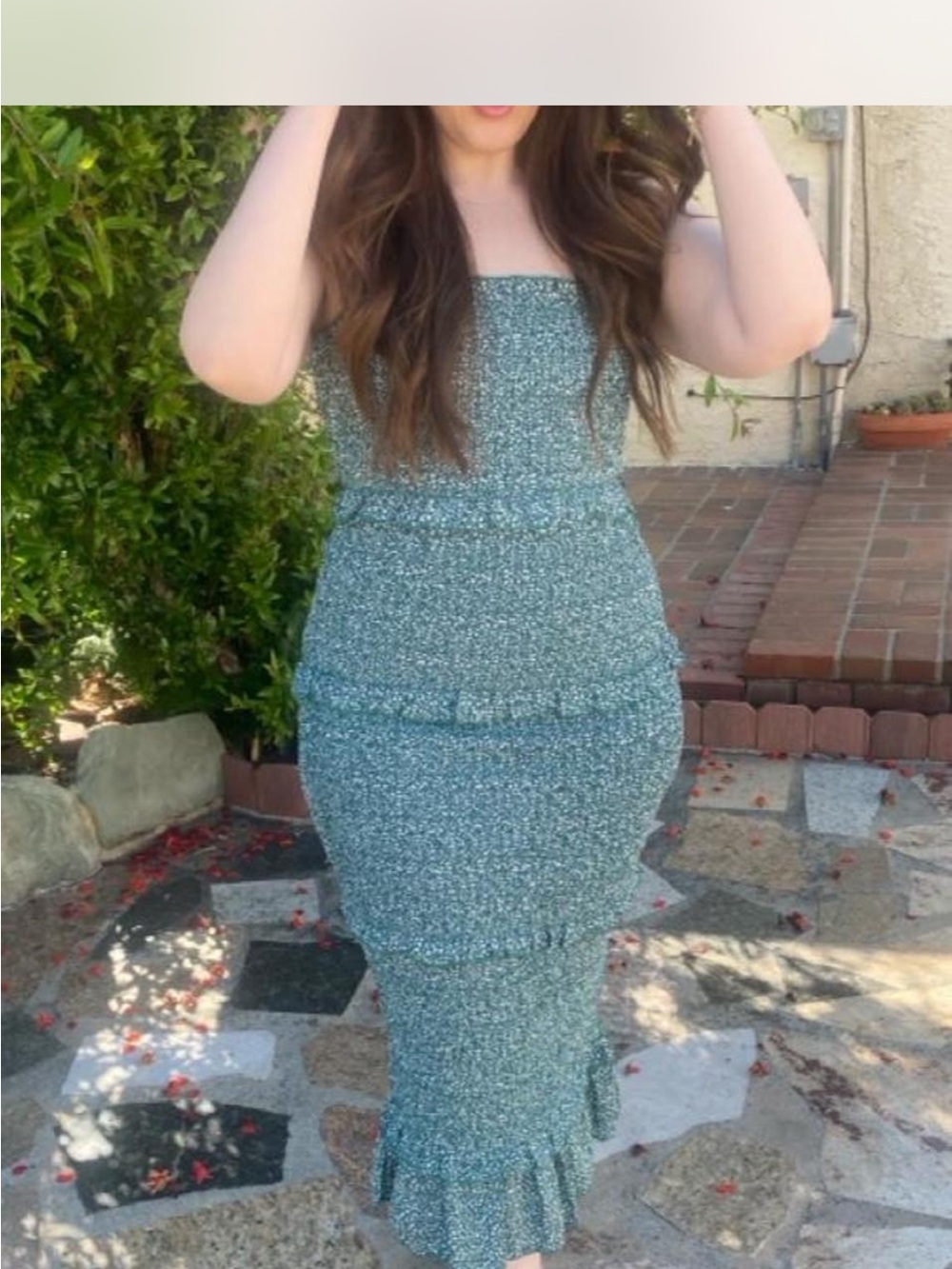 Green Floral Smocked Midi Dress